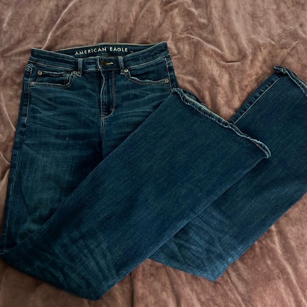 American eagle super hi-rise flare dark denim jeans